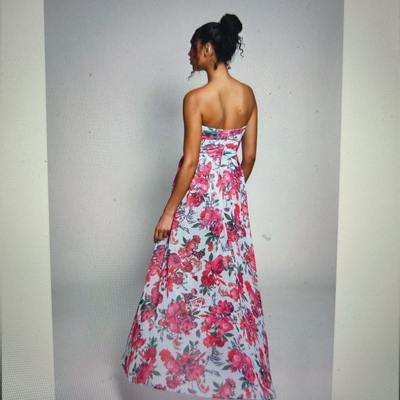 NWT Hutch Strapless Ruched Dress in Pink and Blue Floral with Gorgeous Overskirt - Picture 2 of 9